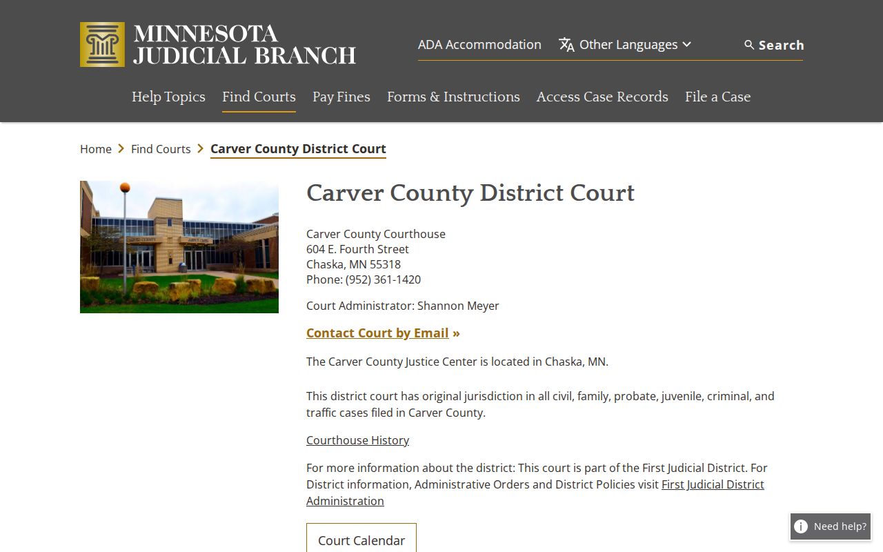 Carver County warrant records and the District Court courthouse where warrants are issued