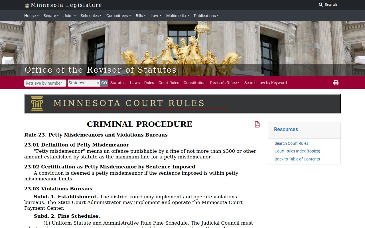 Carver County traffic warrant rules and the Minnesota violations bureau procedure